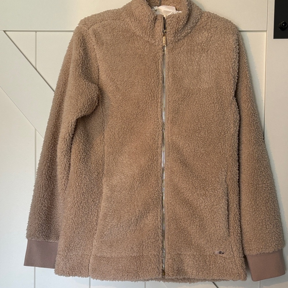 Calvin Klein Sherpa Full Zip Women's Tan Teddy Bear Jacket Size Mediumi